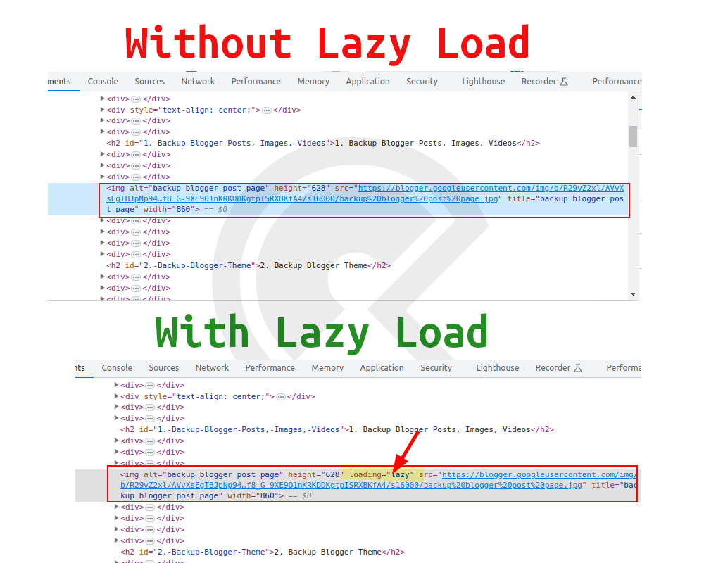 With and Without Lazy Load Image with vs without lazy load