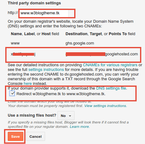 third party domain settings on blogger