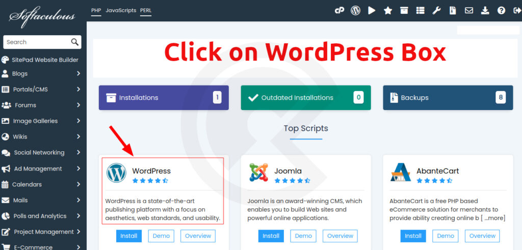 Create a staging WordPress site in Softaculous