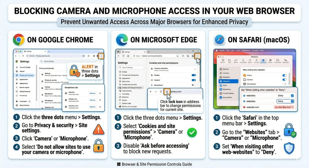 Blocking camera and microphone access in your web browser