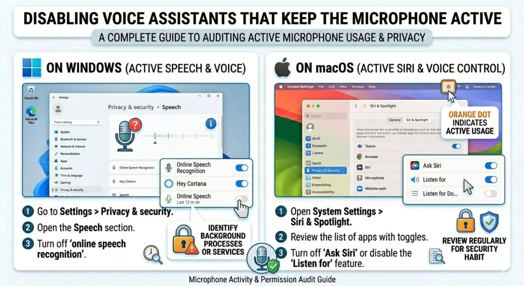 Disabling voice assistants that keep the microphone active