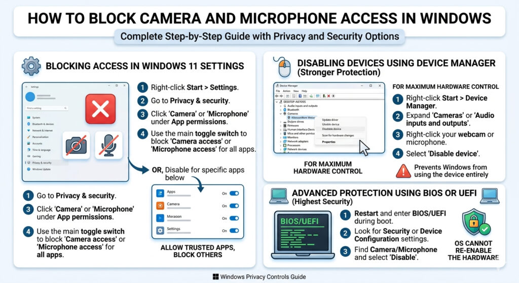 How to block camera and microphone access in Windows