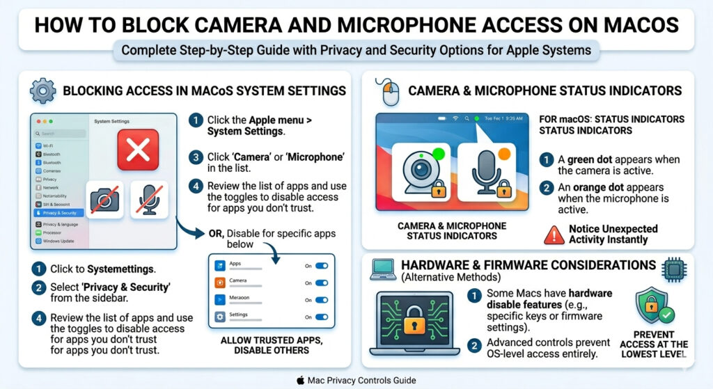 How to block camera and microphone access on macOS