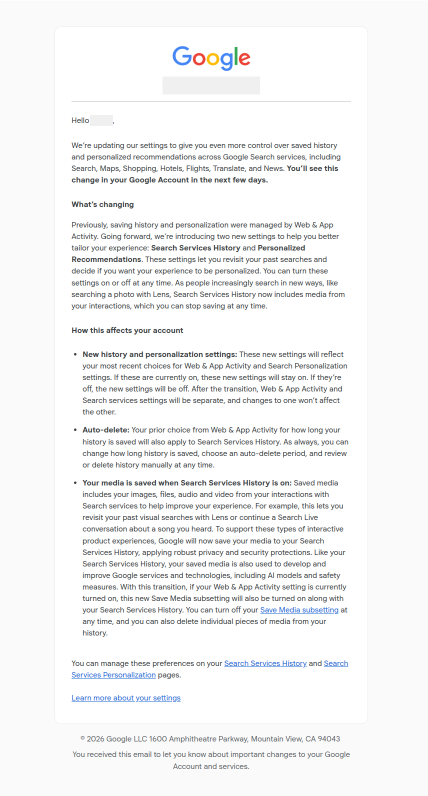 Google Search History Is Changing
