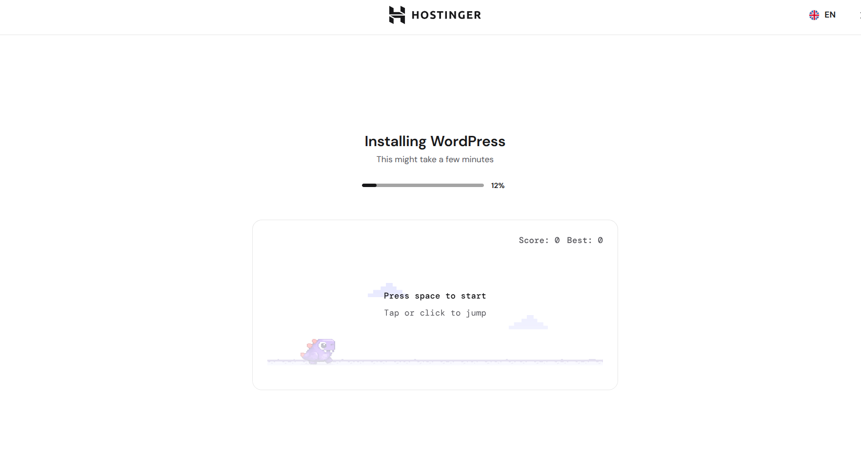 Hostinger Installing WordPress progress screen