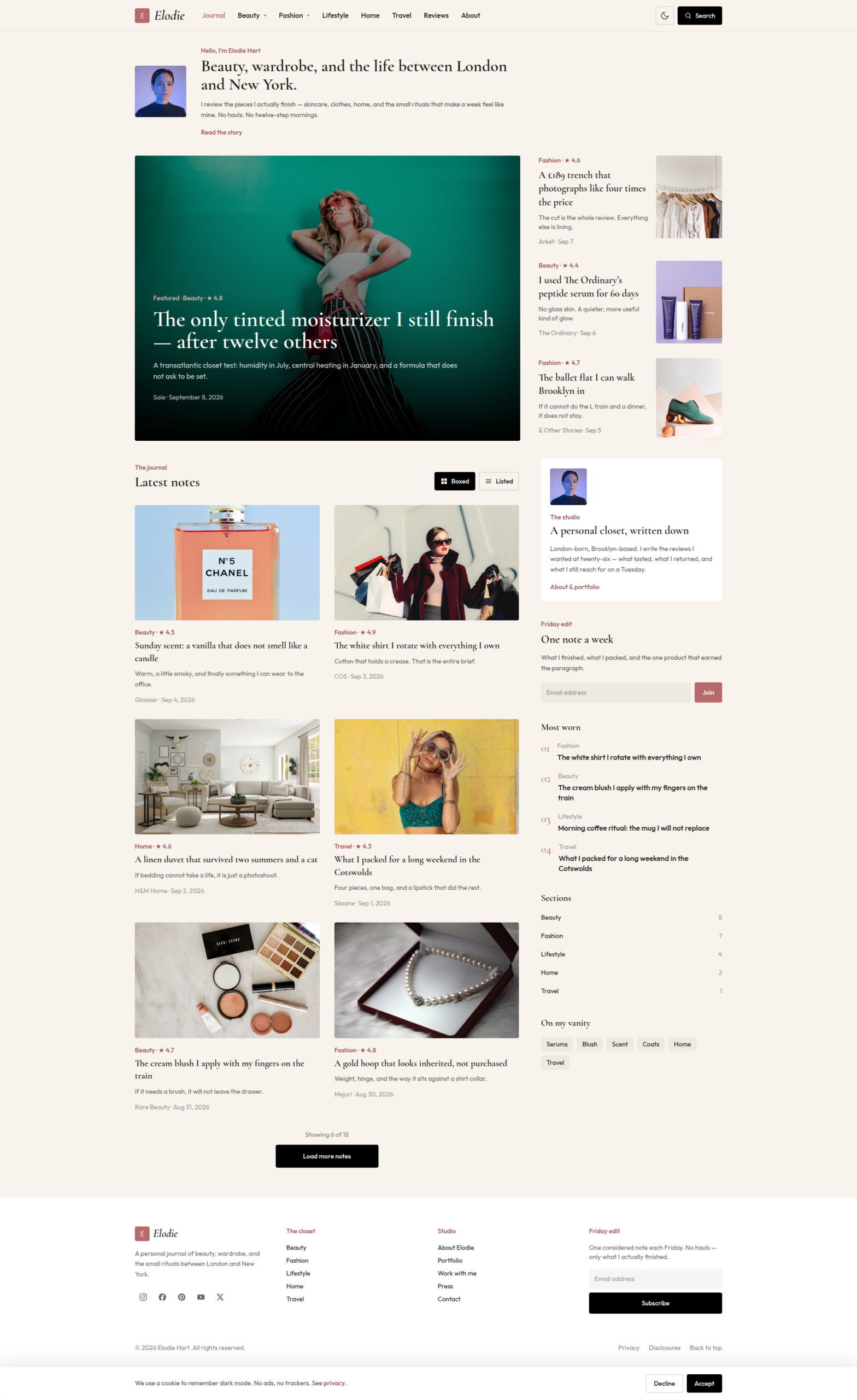 Elodie WordPress theme for beauty affiliate blogs