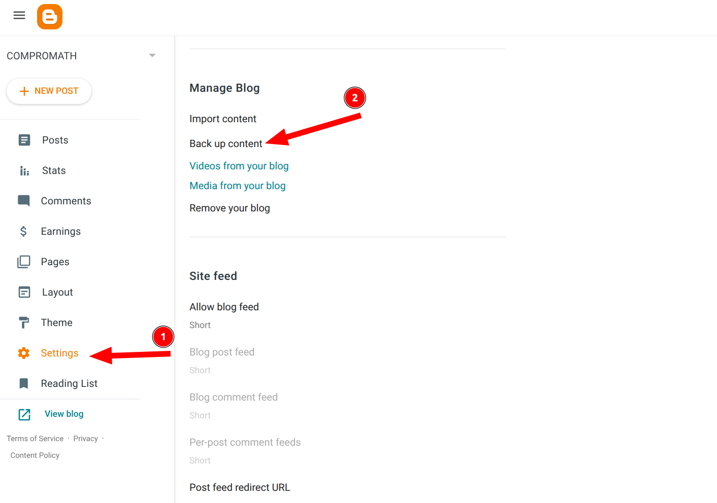 Blogger Settings then Back up content