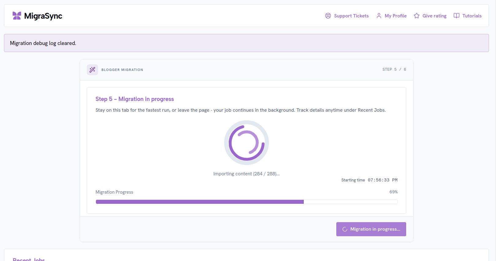 MigraSync migration in progress