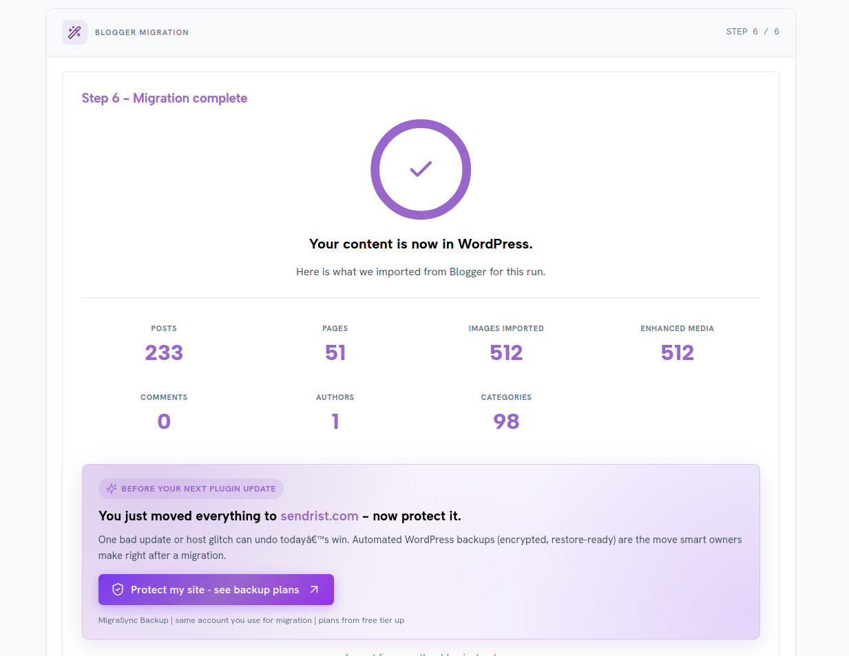 MigraSync migration complete report